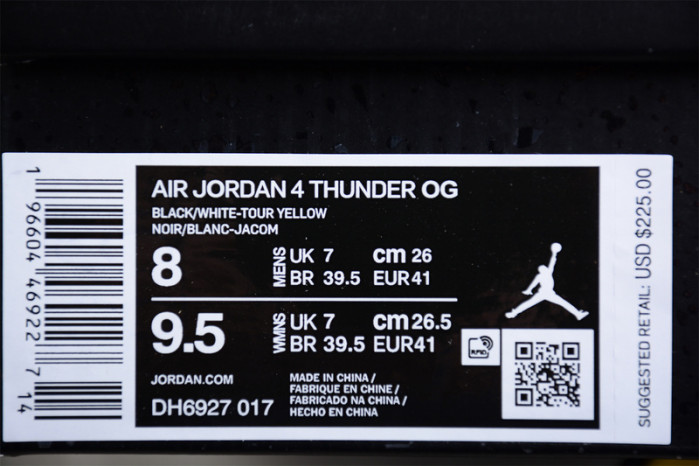 air jordan 4 retro "thunder" 308497-008 （2023）